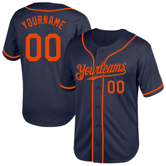 Custom Navy Orange Mesh Authentic Throwback Baseball Jersey - Sky-Custom