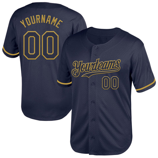 Custom Navy Old Gold Mesh Authentic Throwback Baseball Jersey - Sky-Custom