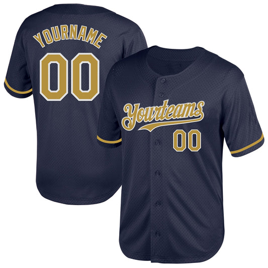 Custom Navy Old Gold-White Mesh Authentic Throwback Baseball Jersey - Sky-Custom