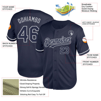 Custom Navy Gray Mesh Authentic Throwback Baseball Jersey - Sky-Custom