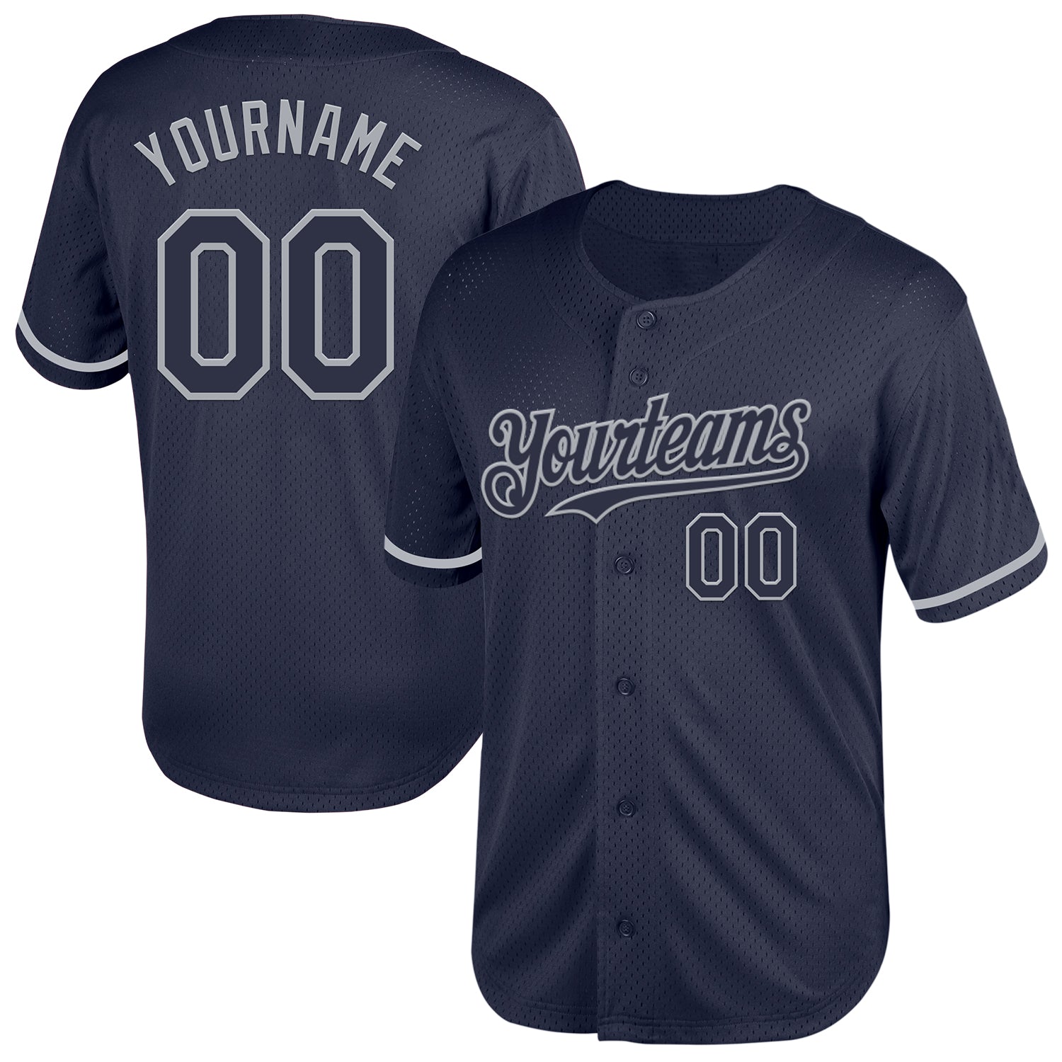 Custom Navy Gray Mesh Authentic Throwback Baseball Jersey - Sky-Custom