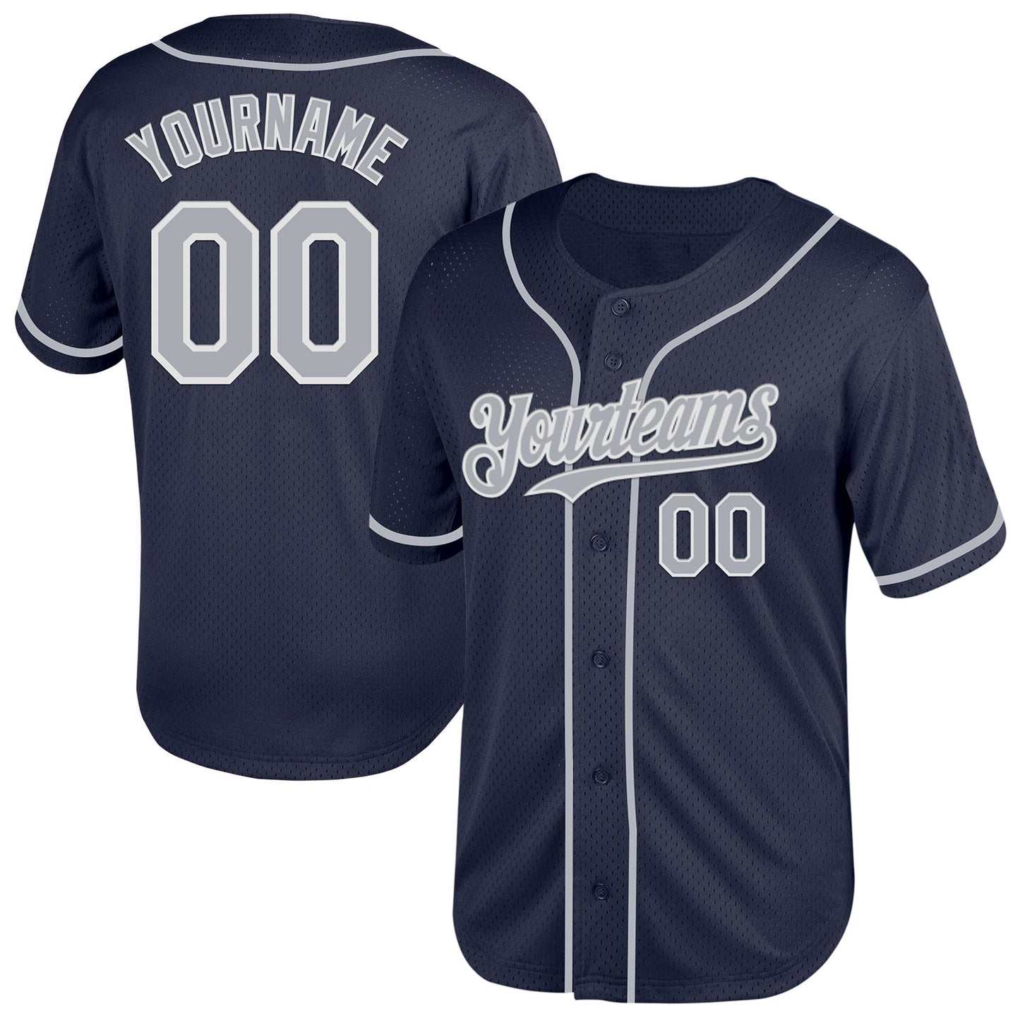 Custom Navy Gray-White Mesh Authentic Throwback Baseball Jersey - Sky-Custom