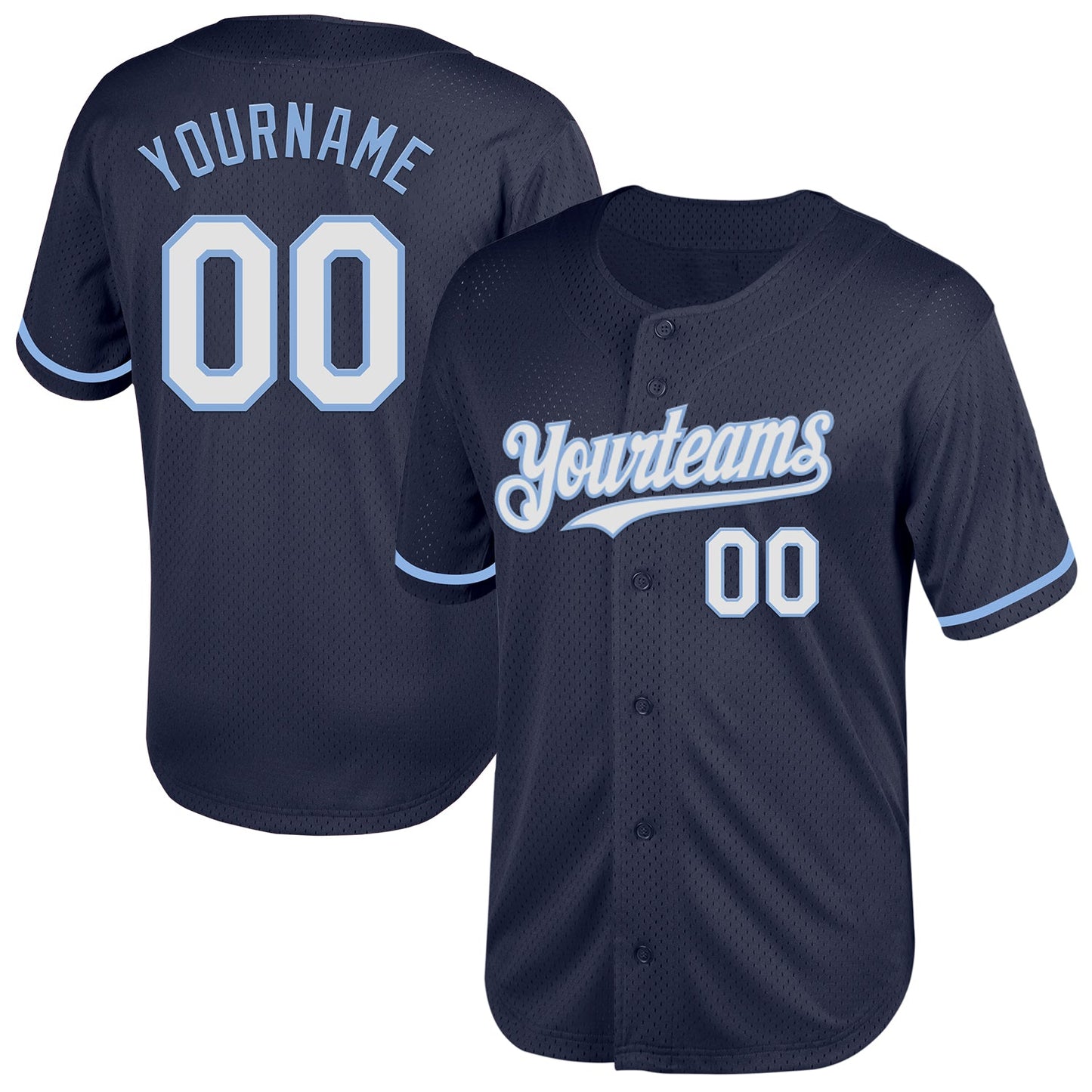 Custom Navy White-Light Blue Mesh Authentic Throwback Baseball Jersey - Sky-Custom