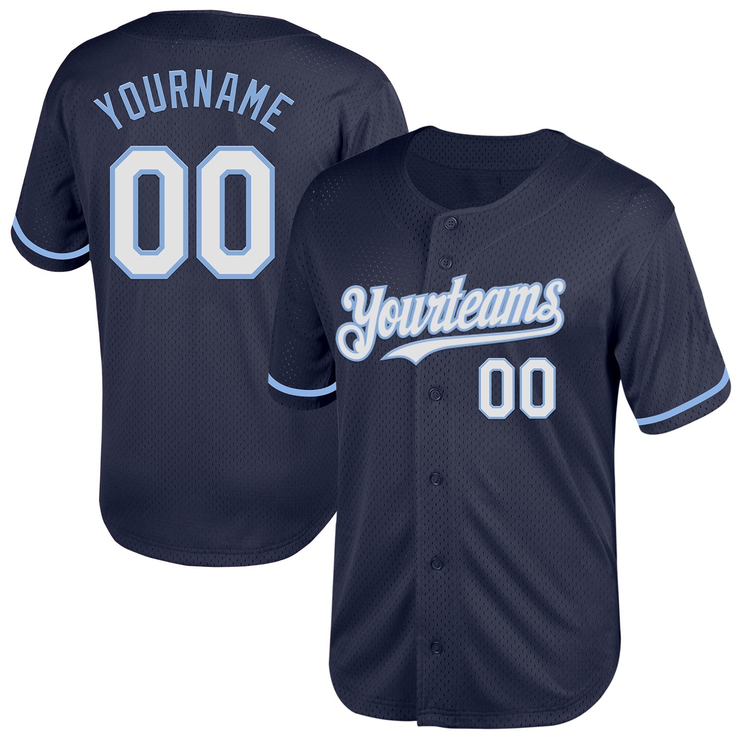 Custom Navy White-Light Blue Mesh Authentic Throwback Baseball Jersey - Sky-Custom