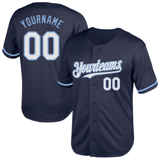 Custom Navy White-Light Blue Mesh Authentic Throwback Baseball Jersey - Sky-Custom