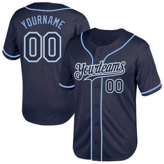 Custom Navy White-Light Blue Mesh Authentic Throwback Baseball Jersey - Sky-Custom