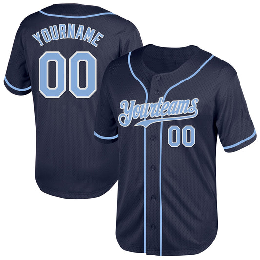 Custom Navy Light Blue-White Mesh Authentic Throwback Baseball Jersey - Sky-Custom