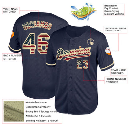Custom Navy Vintage USA Flag-Cream Mesh Authentic Throwback Baseball Jersey - Sky-Custom