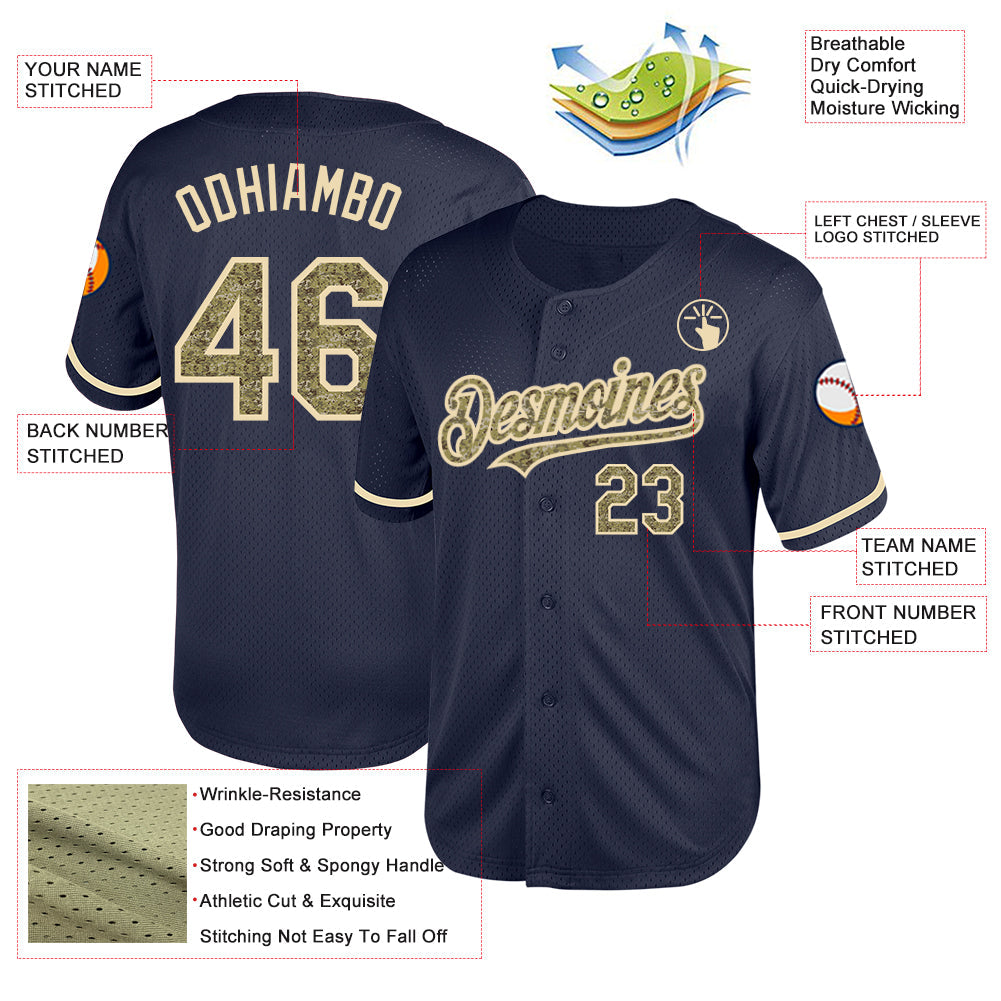 Custom Navy Camo-Cream Mesh Authentic Throwback Baseball Jersey - Sky-Custom