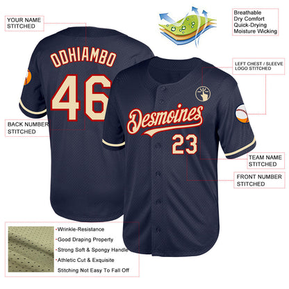 Custom Navy Cream-Red Mesh Authentic Throwback Baseball Jersey - Sky-Custom