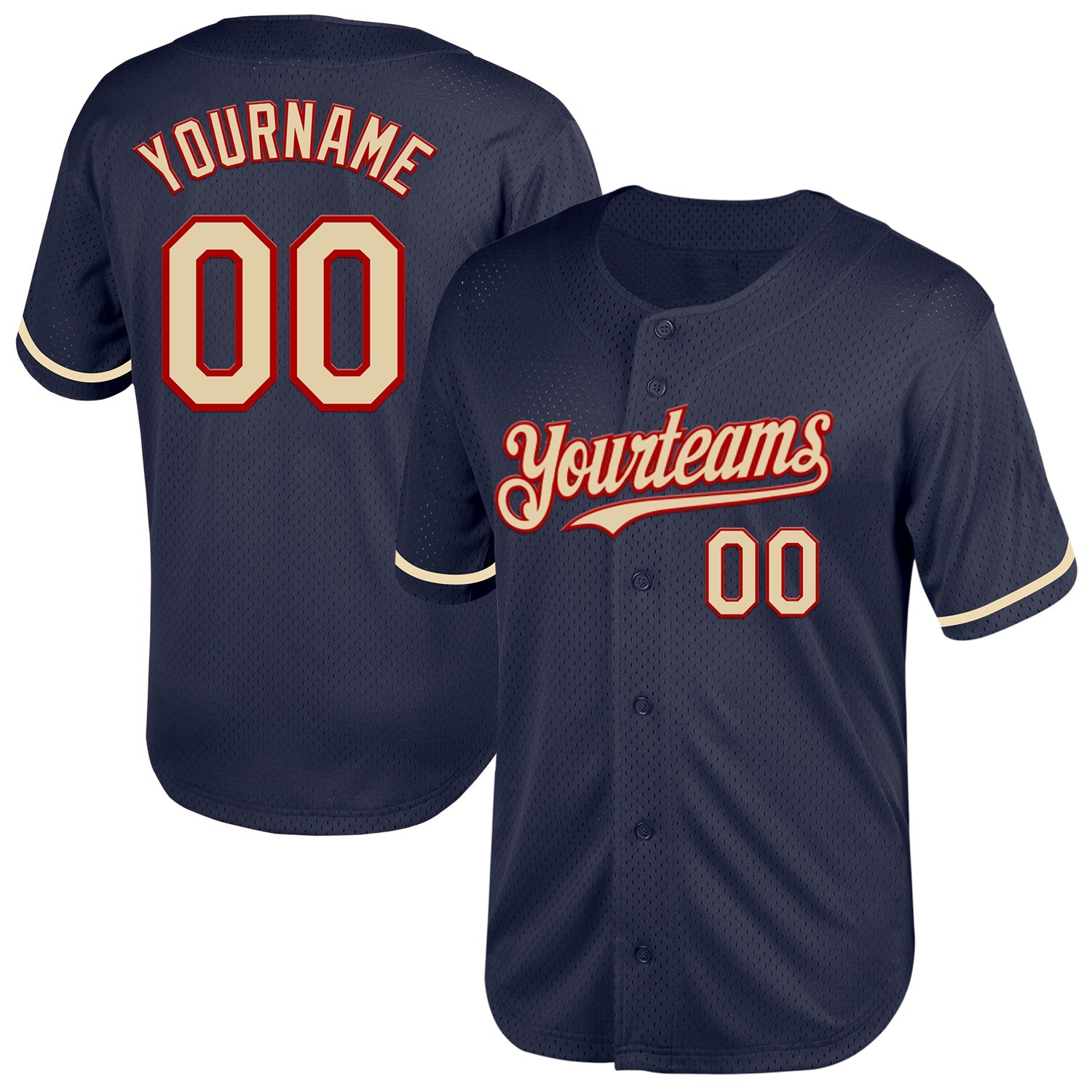 Custom Navy Cream-Red Mesh Authentic Throwback Baseball Jersey - Sky-Custom