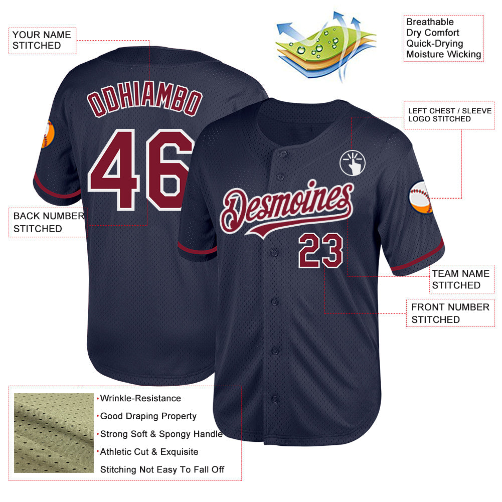 Custom Navy Crimson-White Mesh Authentic Throwback Baseball Jersey - Sky-Custom