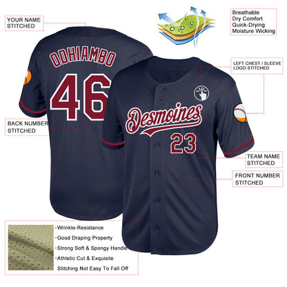 Custom Navy Crimson-White Mesh Authentic Throwback Baseball Jersey - Sky-Custom
