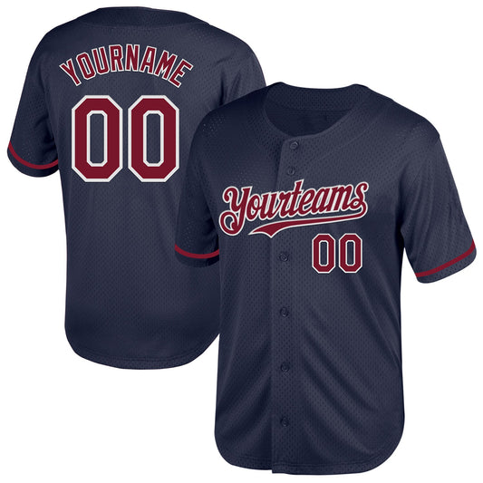 Custom Navy Crimson-White Mesh Authentic Throwback Baseball Jersey - Sky-Custom