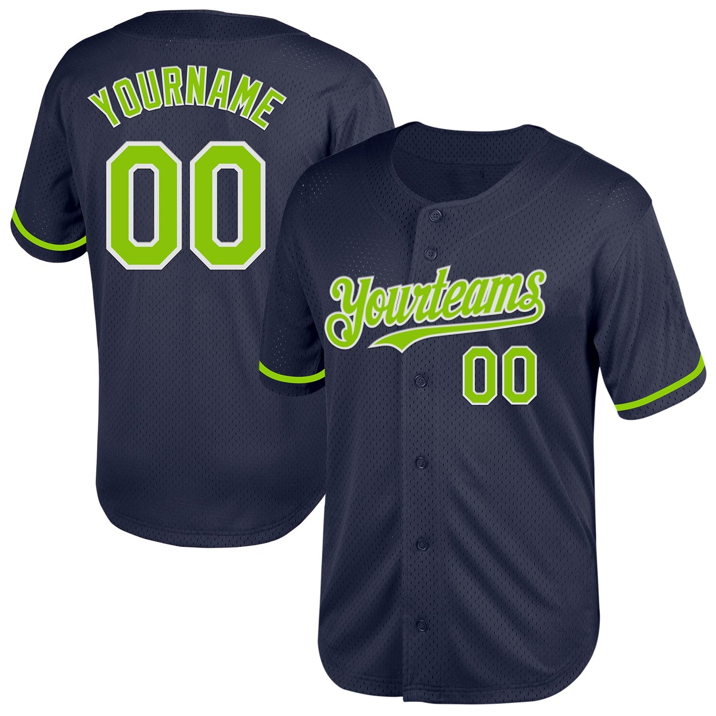 Custom Navy Neon Green-White Mesh Authentic Throwback Baseball Jersey - Sky-Custom