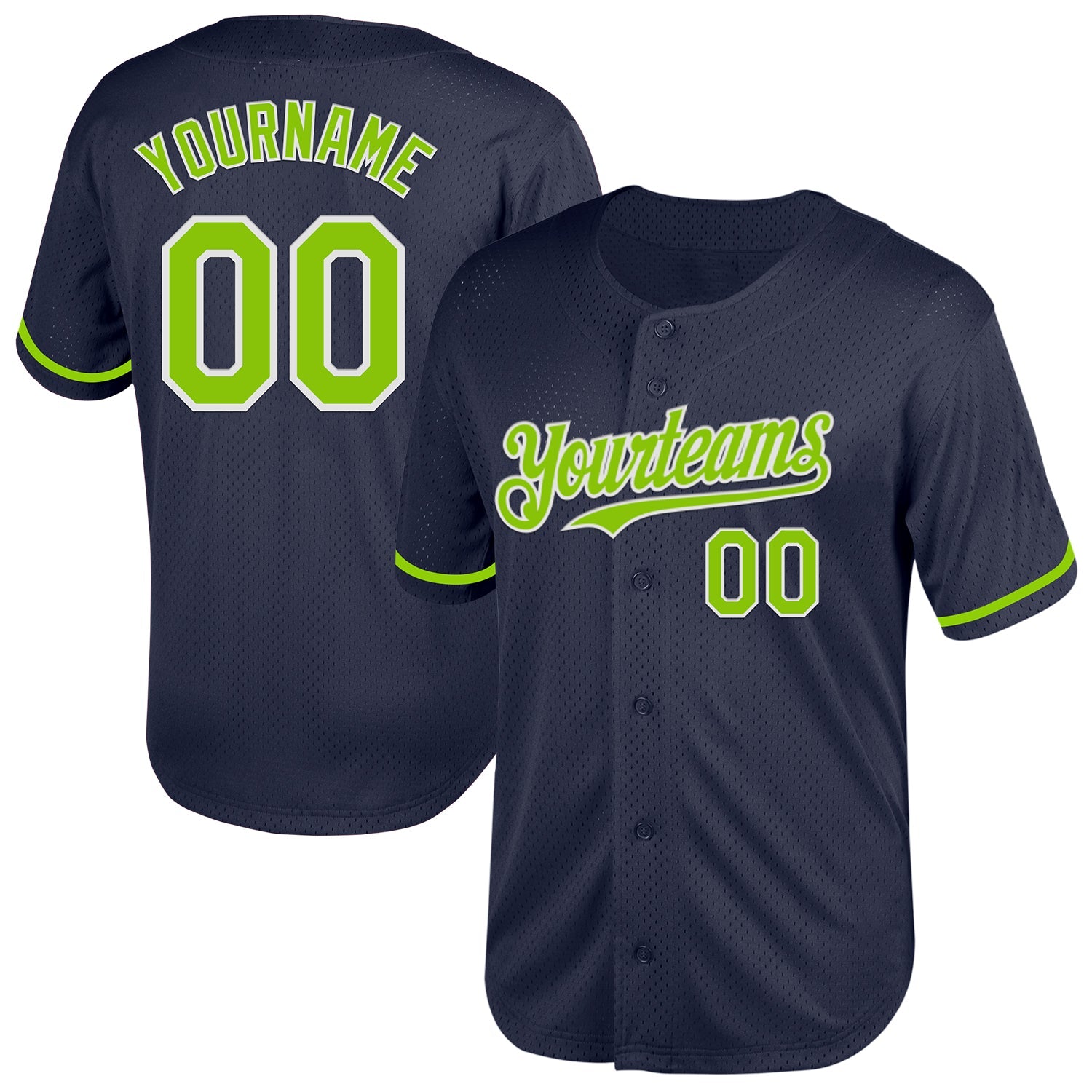 Custom Navy Neon Green-White Mesh Authentic Throwback Baseball Jersey - Sky-Custom