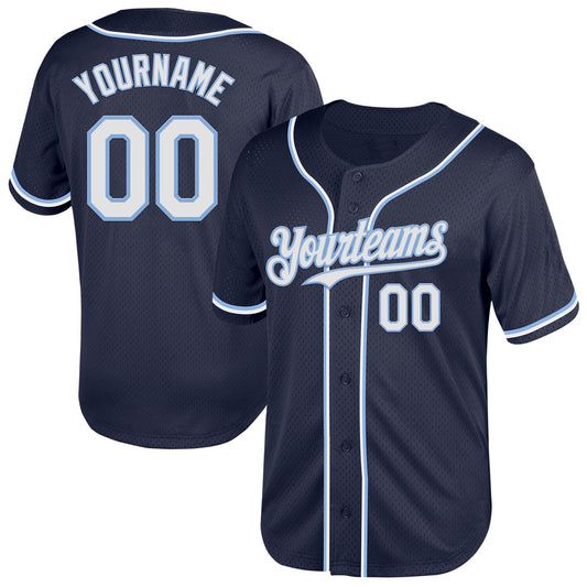 Custom Navy White-Light Blue Mesh Authentic Throwback Baseball Jersey - Sky-Custom