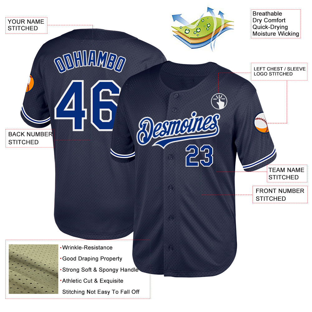 Custom Navy Royal-White Mesh Authentic Throwback Baseball Jersey - Sky-Custom