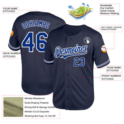 Custom Navy Royal-White Mesh Authentic Throwback Baseball Jersey - Sky-Custom