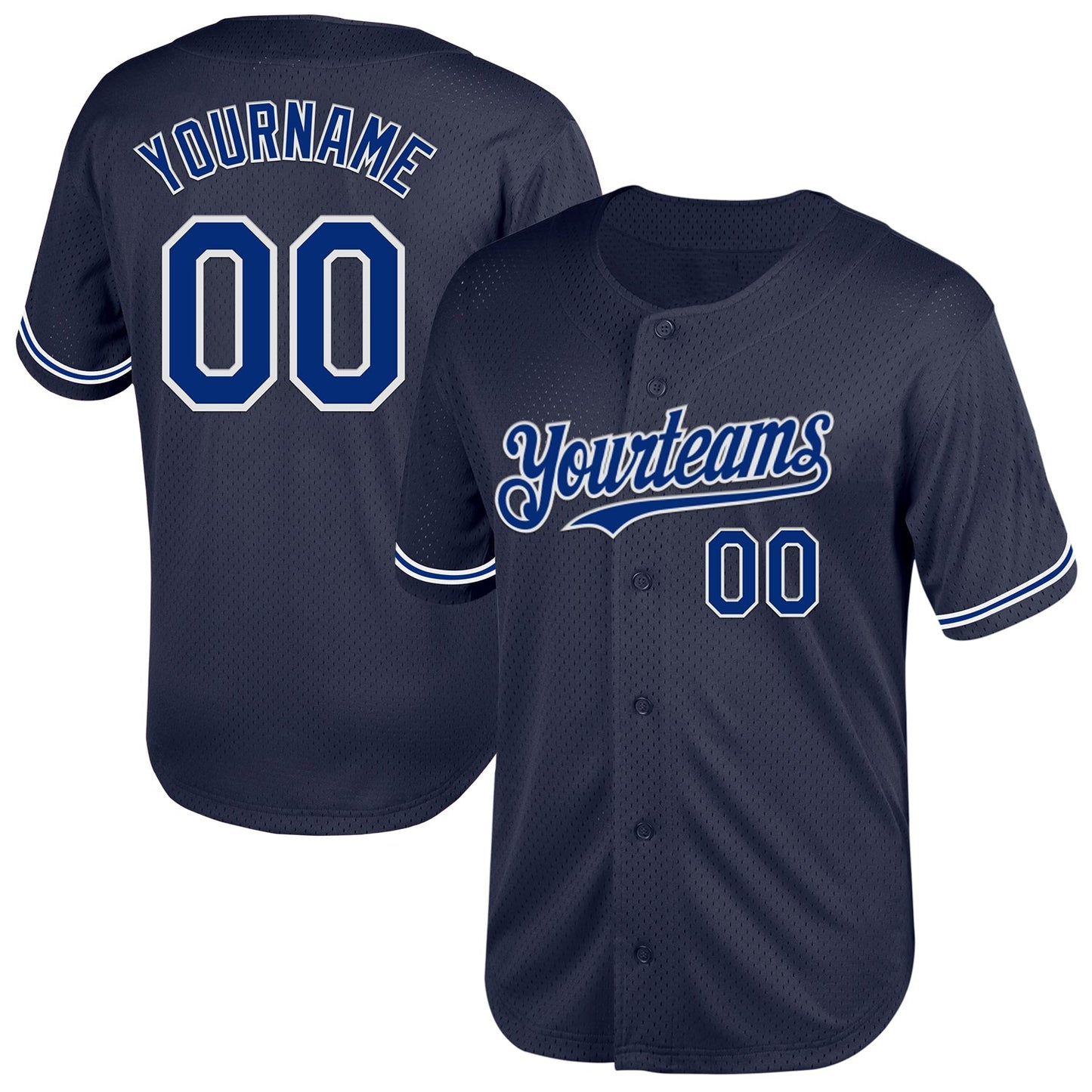 Custom Navy Royal-White Mesh Authentic Throwback Baseball Jersey - Sky-Custom