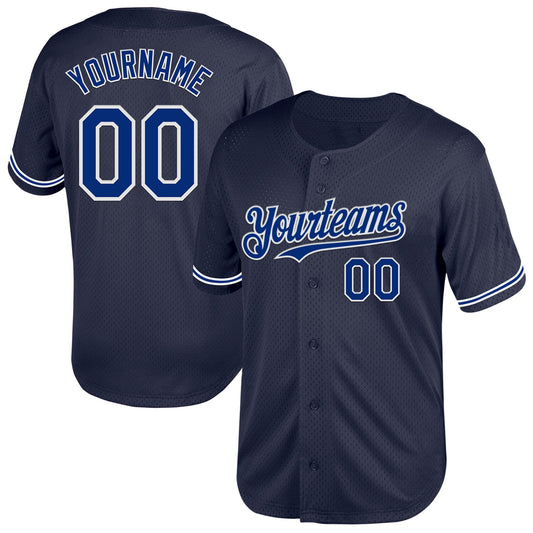 Custom Navy Royal-White Mesh Authentic Throwback Baseball Jersey - Sky-Custom