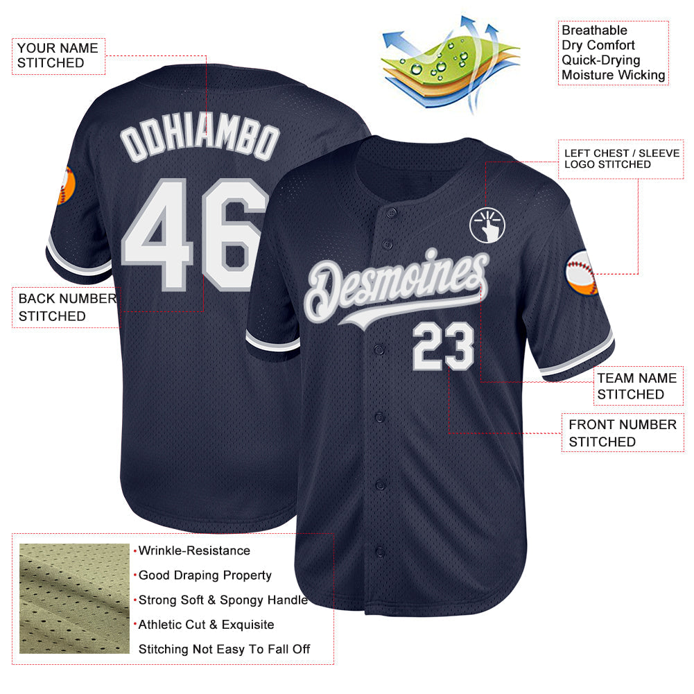 Custom Navy White-Gray Mesh Authentic Throwback Baseball Jersey - Sky-Custom