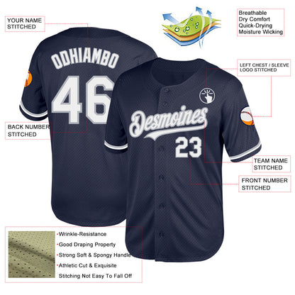 Custom Navy White-Gray Mesh Authentic Throwback Baseball Jersey - Sky-Custom