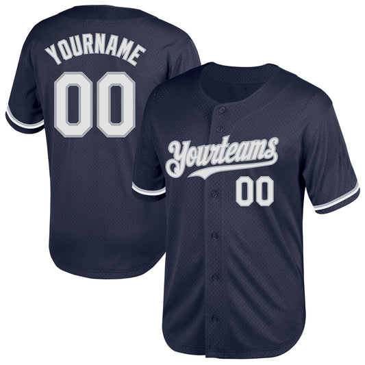 Custom Navy White-Gray Mesh Authentic Throwback Baseball Jersey - Sky-Custom