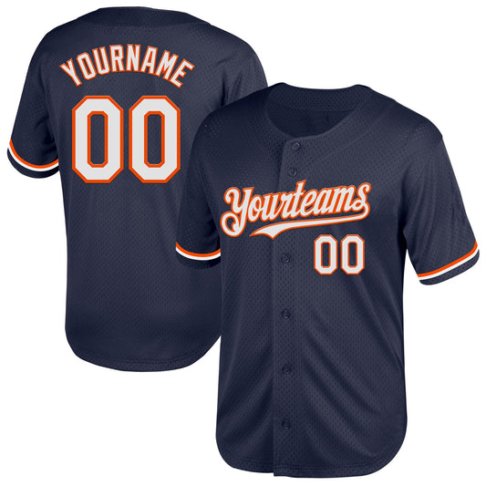 Custom Navy White-Orange Mesh Authentic Throwback Baseball Jersey - Sky-Custom