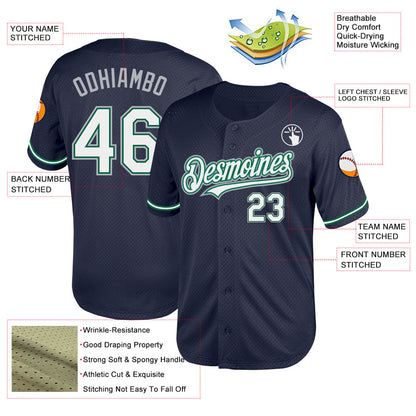 Custom Navy Kelly Green-Gray Mesh Authentic Throwback Baseball Jersey - Sky-Custom