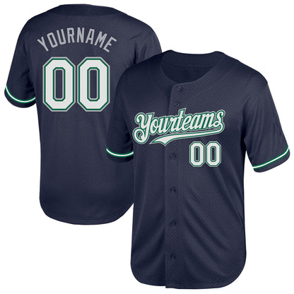 Custom Navy Kelly Green-Gray Mesh Authentic Throwback Baseball Jersey - Sky-Custom