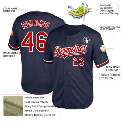 Custom Navy Red-White Mesh Authentic Throwback Baseball Jersey - Sky-Custom