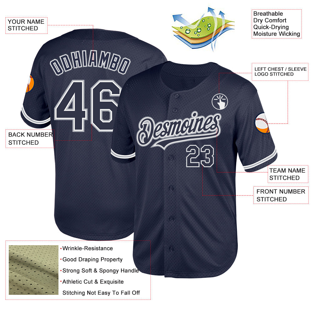 Custom Navy White-Gray Mesh Authentic Throwback Baseball Jersey - Sky-Custom