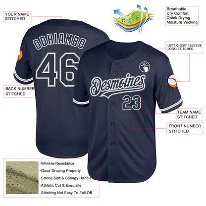 Custom Navy White-Gray Mesh Authentic Throwback Baseball Jersey - Sky-Custom