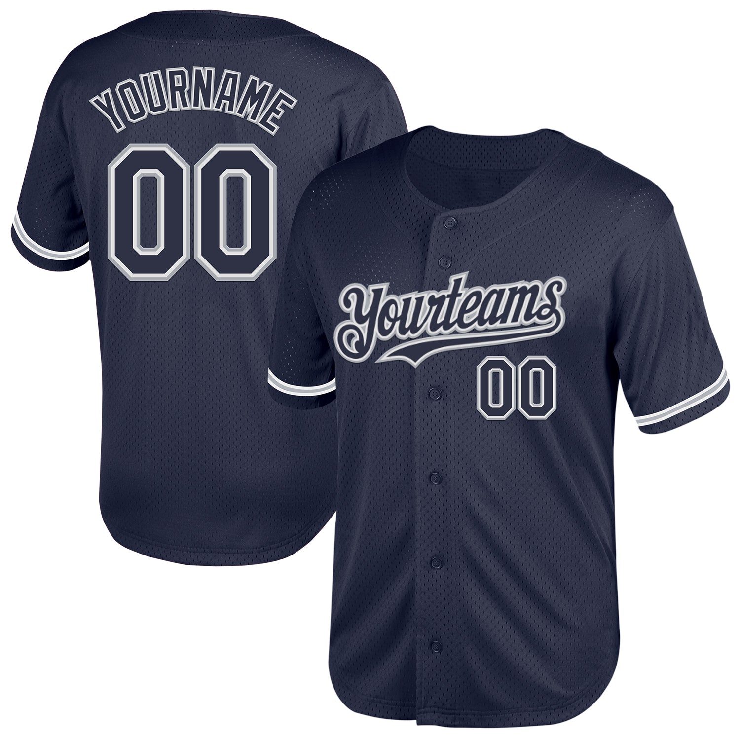 Custom Navy White-Gray Mesh Authentic Throwback Baseball Jersey - Sky-Custom