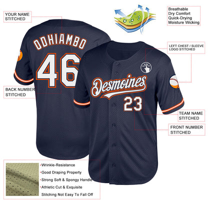 Custom Navy White-Orange Mesh Authentic Throwback Baseball Jersey - Sky-Custom