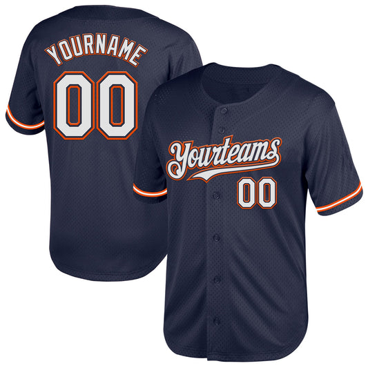 Custom Navy White-Orange Mesh Authentic Throwback Baseball Jersey - Sky-Custom
