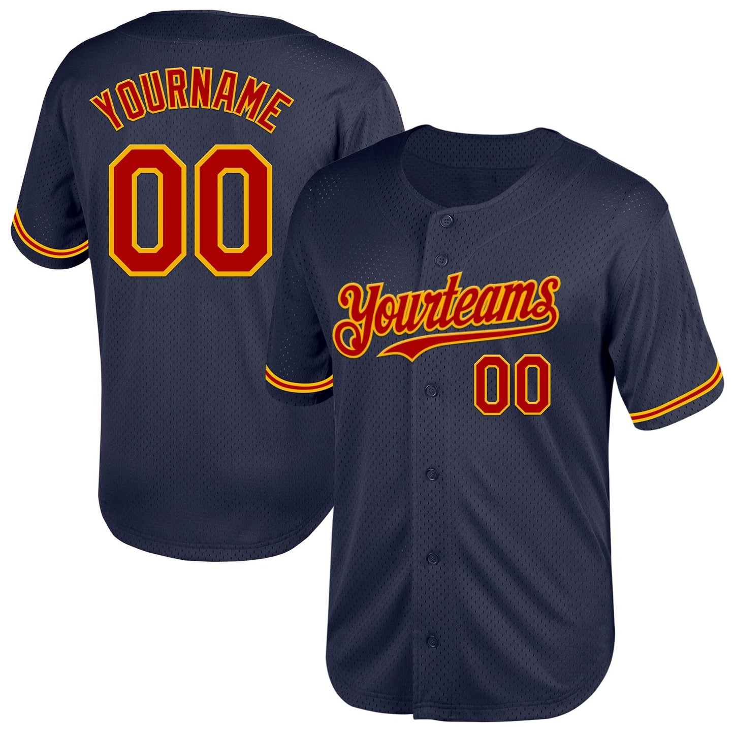 Custom Navy Red-Gold Mesh Authentic Throwback Baseball Jersey - Sky-Custom