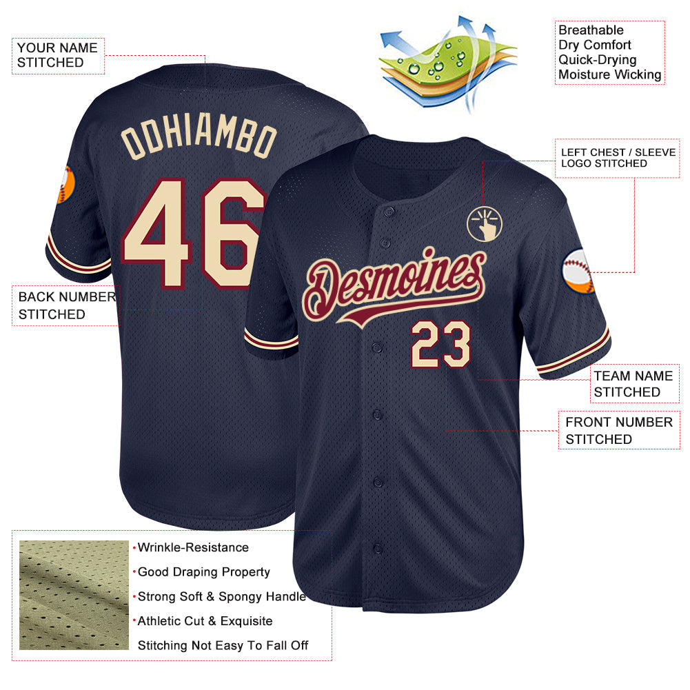 Custom Navy City Cream-Crimson Mesh Authentic Throwback Baseball Jersey - Sky-Custom