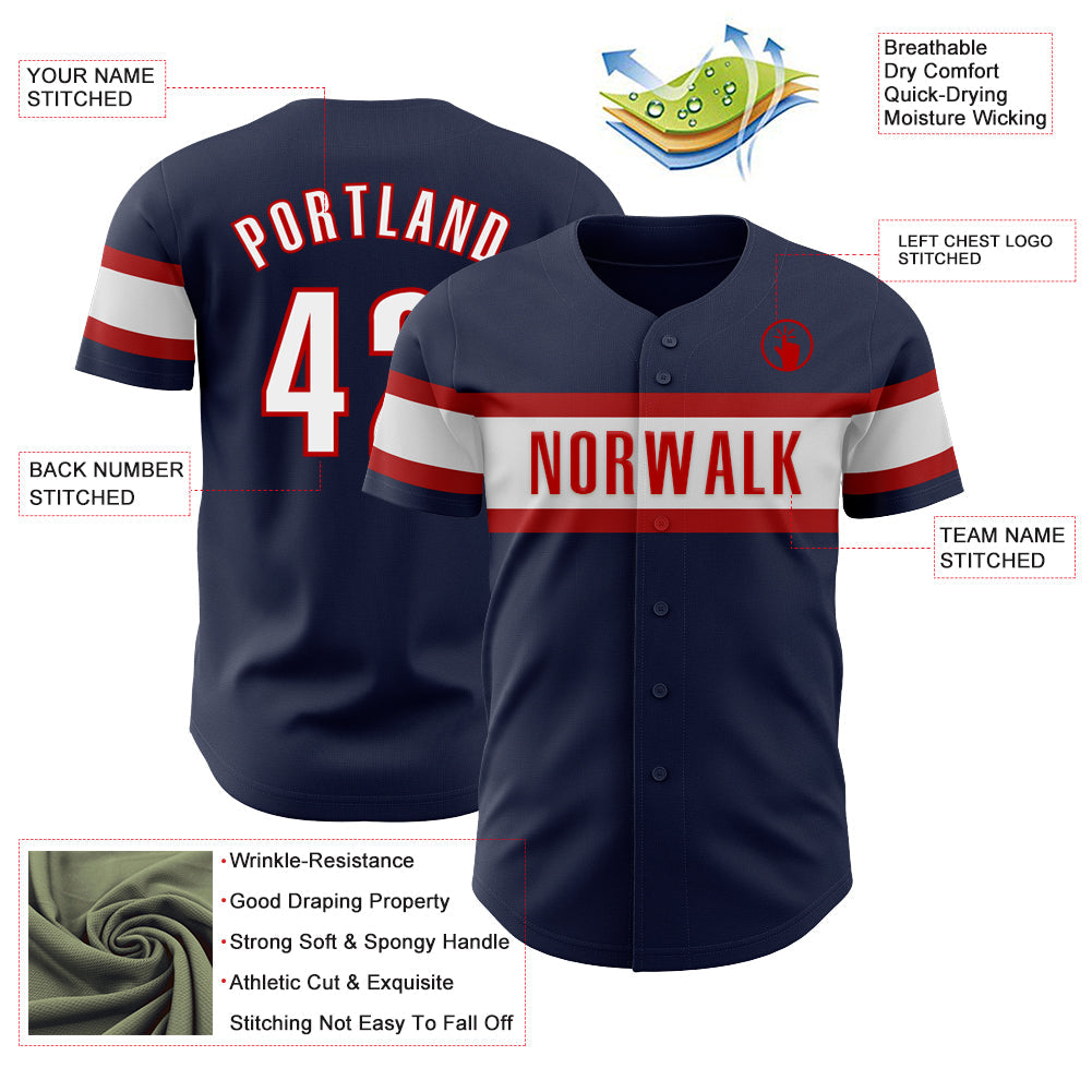 Custom Navy White-Red Authentic Baseball Jersey - Sky-Custom