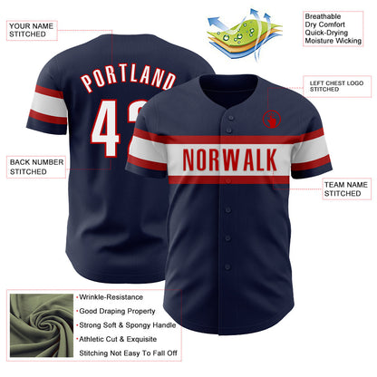 Custom Navy White-Red Authentic Baseball Jersey - Sky-Custom
