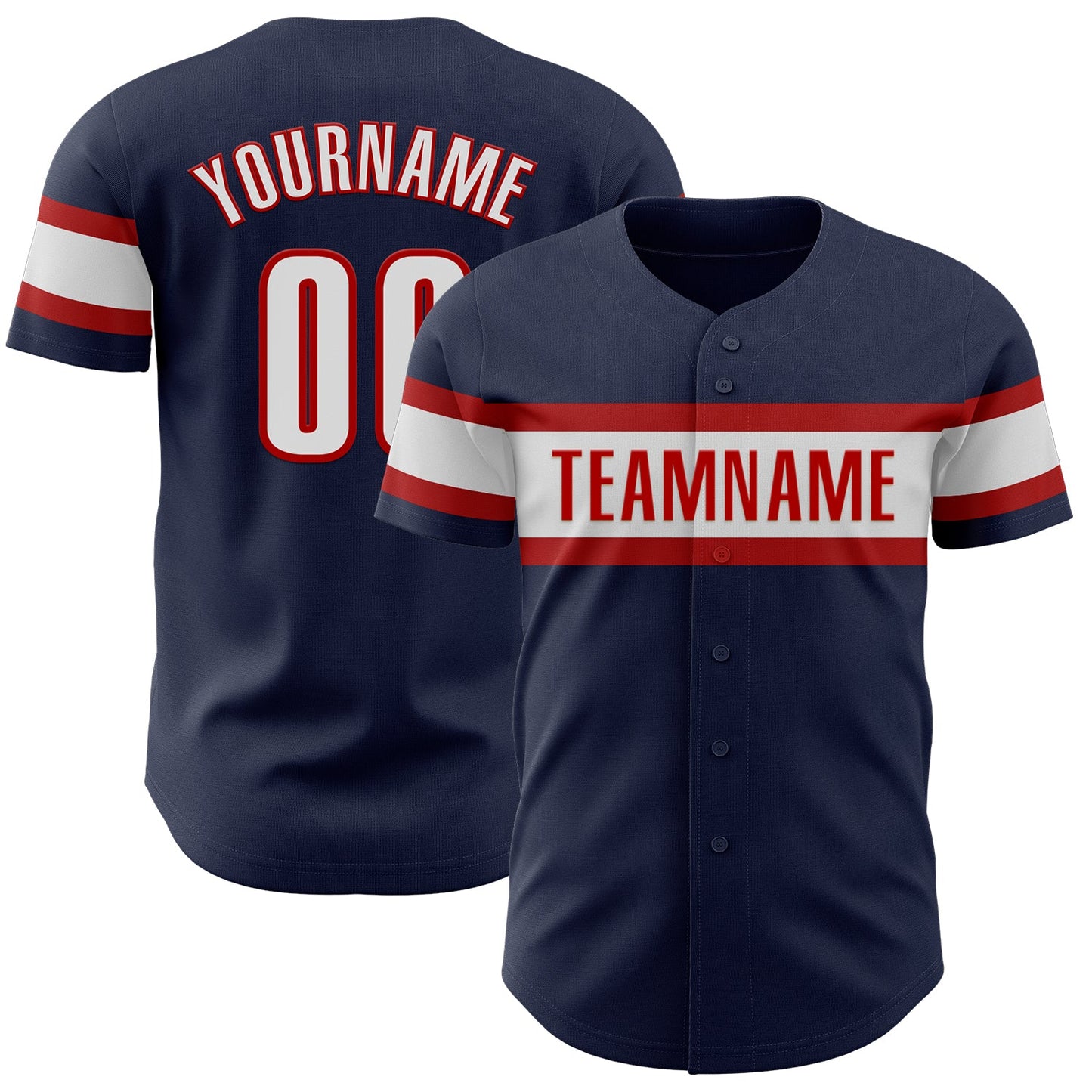 Custom Navy White-Red Authentic Baseball Jersey - Sky-Custom