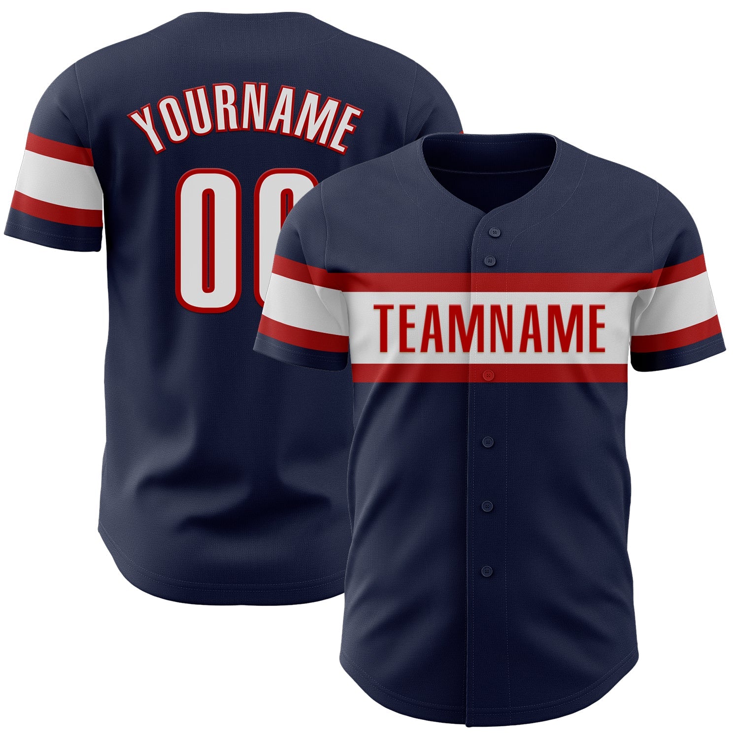Custom Navy White-Red Authentic Baseball Jersey - Sky-Custom