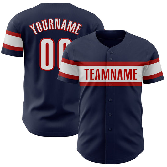 Custom Navy White-Red Authentic Baseball Jersey - Sky-Custom