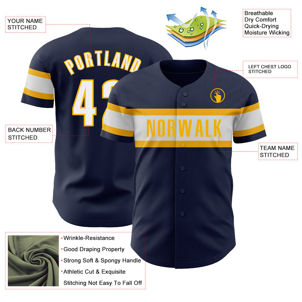 Custom Navy White-Gold Authentic Baseball Jersey - Sky-Custom