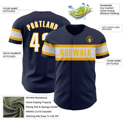 Custom Navy White-Gold Authentic Baseball Jersey - Sky-Custom