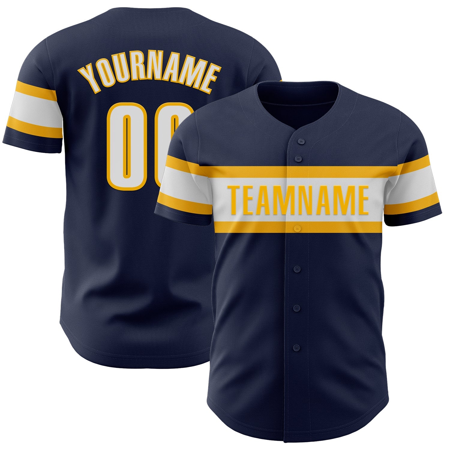 Custom Navy White-Gold Authentic Baseball Jersey - Sky-Custom