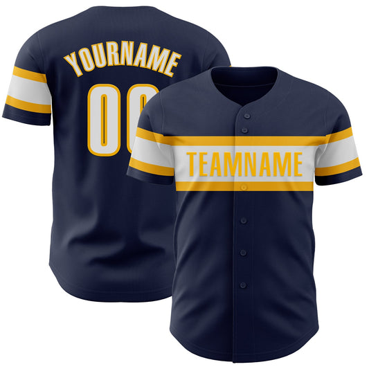 Custom Navy White-Gold Authentic Baseball Jersey - Sky-Custom