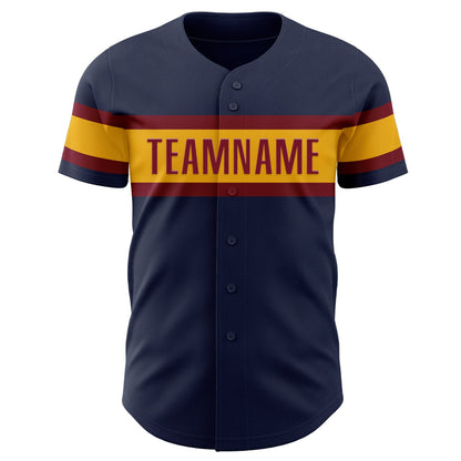 Custom Navy Crimson-Gold Authentic Baseball Jersey - Sky-Custom