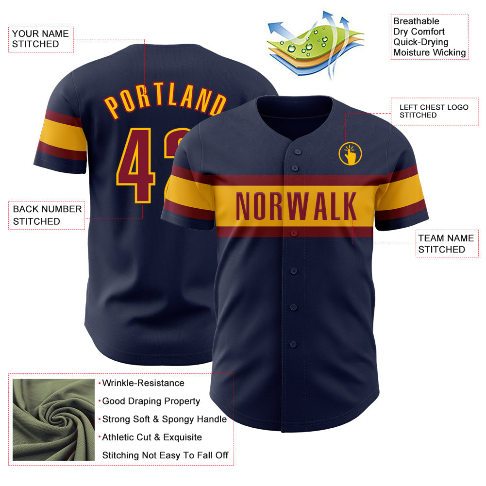 Custom Navy Crimson-Gold Authentic Baseball Jersey - Sky-Custom
